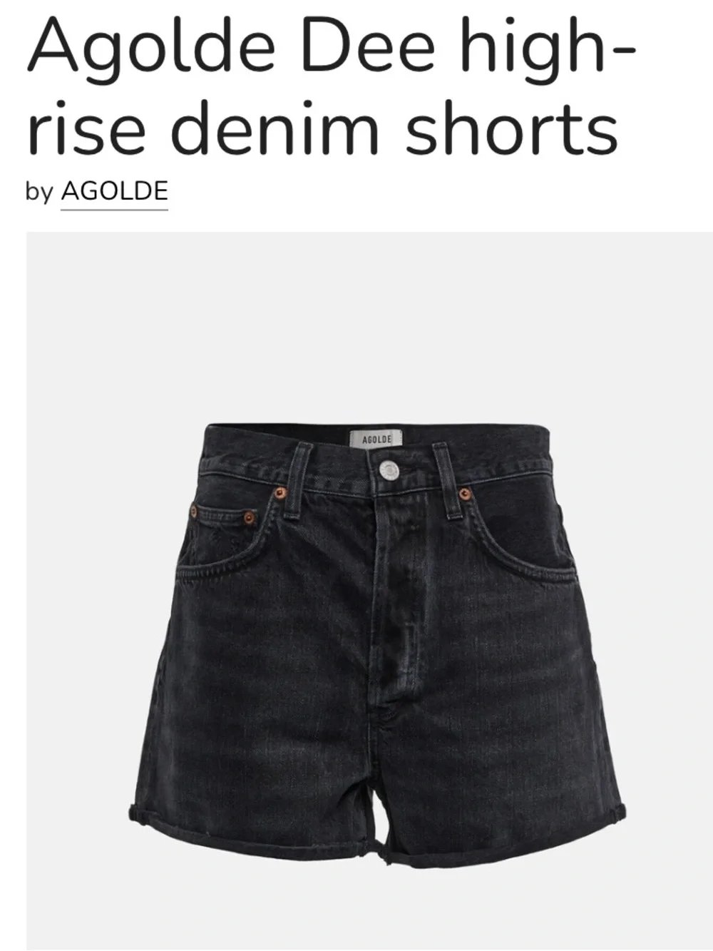 Agolde Dee High Rise Denim Jean Shorts Size 28 Black Slow Burn Organic Cotton